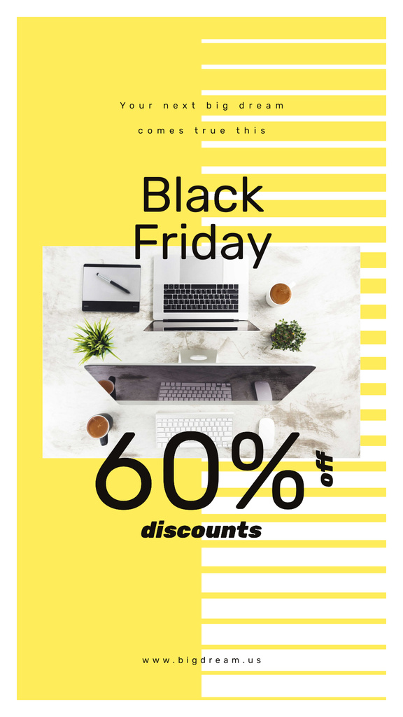 Black Friday Sale Working table with laptop Instagram Story Design Template