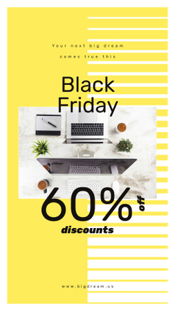 Ontwerpsjabloon van Instagram Story van Black Friday Sale Working table with laptop