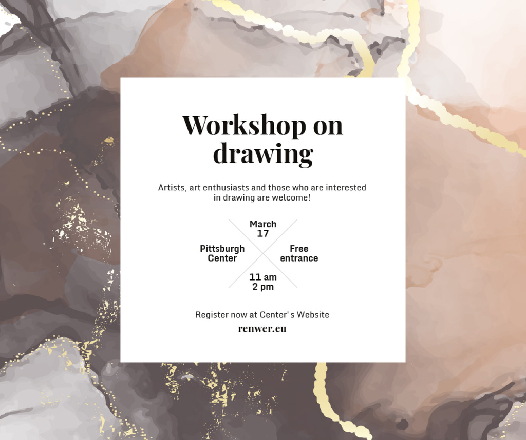 Ontwerpsjabloon van Facebook van Art Workshop promotion on watercolor pattern