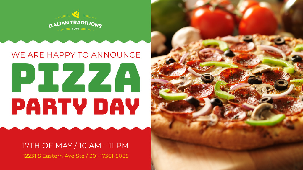 Plantilla de diseño de Pizza Party Day Invitation Italian Flag FB event cover 