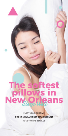 Pillows ad Girl sleeping in bed Graphic – шаблон для дизайна
