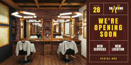 Platilla de diseño Opening Announcement with Barbershop Interior Twitter