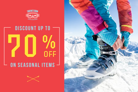 Winter Sports Equipment with Man in Mountains Gift Certificate Design Template