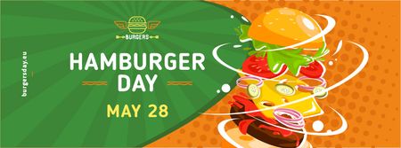 Ontwerpsjabloon van Facebook cover van Hamburger Day Putting together cheeseburger layers