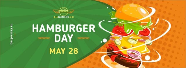 Plantilla de diseño de Hamburger Day Putting together cheeseburger layers Facebook cover 
