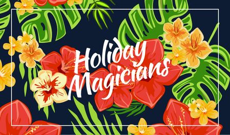 Holiday Organization with Flowers in Tropical Forest Business card Design Template