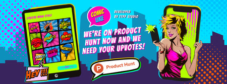 Designvorlage Product Hunt Promotion with Girl Taking Selfie on Screen für Facebook cover