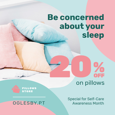 Self-Care Awareness Month Textile Offer Pillows on Sofa Instagram Design Template