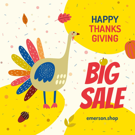 Ontwerpsjabloon van Instagram van Thanksgiving Sale Funny Turkey