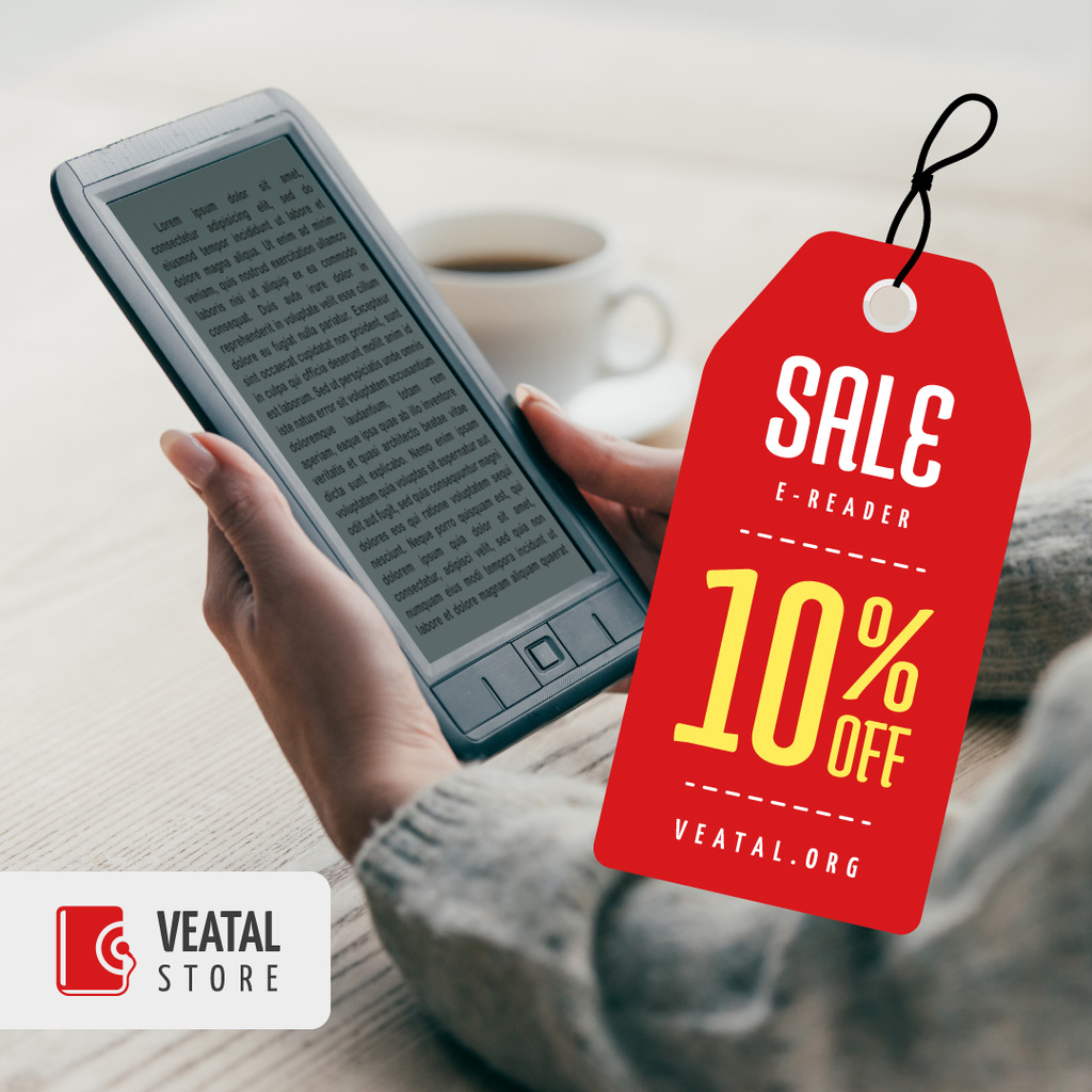 E-readers Offer Woman Reading Book Instagram AD Design Template