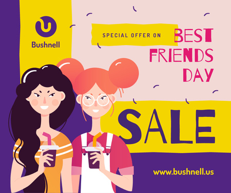 Two girls with drinks on Best Friends Day Facebook Design Template