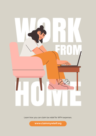Quarantine concept with Woman working from Home Poster Design Template