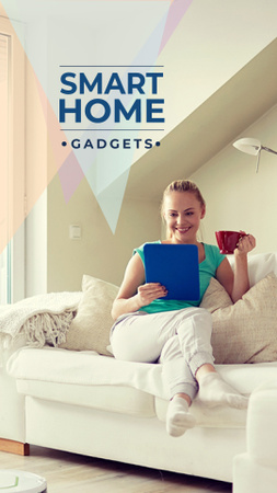 smart home mainos nainen käyttää pölynimuri Instagram Story Design Template