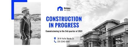 Real Estate Ad with Builder at Construction Site Facebook cover Modelo de Design