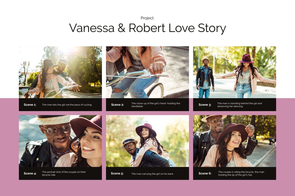 Designvorlage Love Story of Cute Couple on Bike für Storyboard