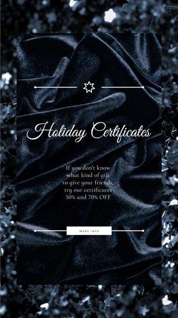 Holiday Gift Certificates Offer Glitter and Velvet in Black Instagram Video Story Design Template