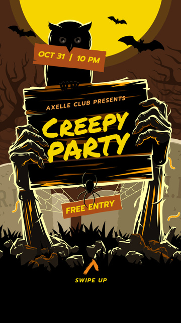 Halloween Party Invitation Zombie at Graveyard Instagram Story Tasarım Şablonu