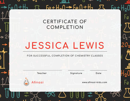 Chemistry Classes Completion confirmation with science icons Certificate Design Template