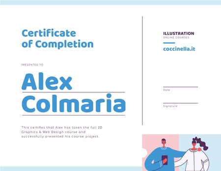 Ontwerpsjabloon van Certificate van Online design Course Completion with happy students