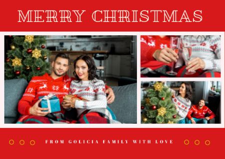 Merry Christmas Greeting Couple by Fir Tree Card Design Template