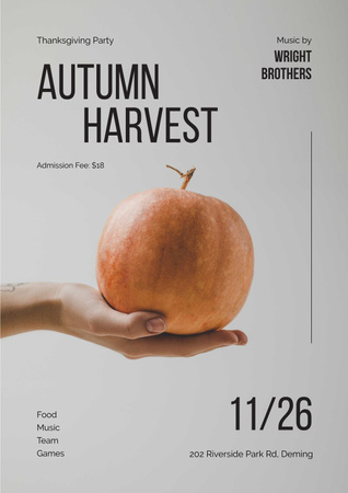 Hand holding Thanksgiving pumpkin Poster Πρότυπο σχεδίασης