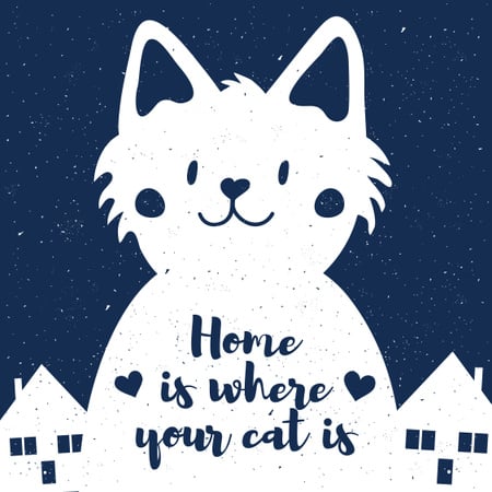 Designvorlage Cute Cat and Houses at Night für Instagram