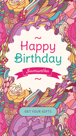 Birthday Greeting in Frame with bright flowers Instagram Story Design Template