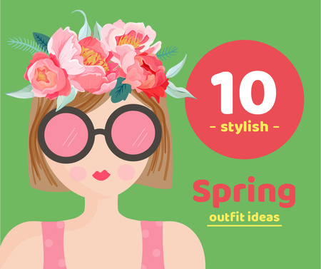 Dreamy girl with Spring flowers Facebook Design Template