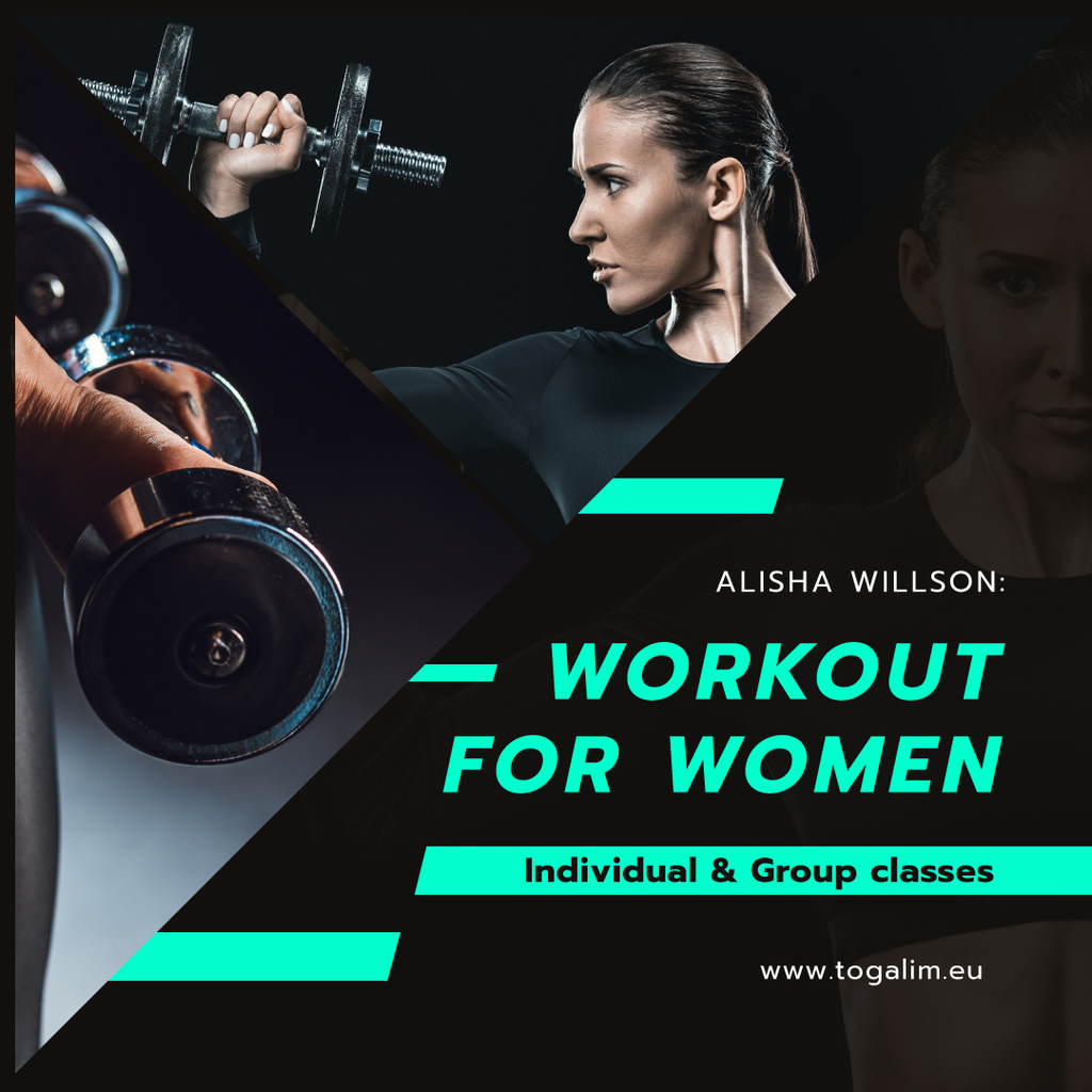 Coach Lessons Offer Woman Training with Dumbbells Instagram ADデザインテンプレート