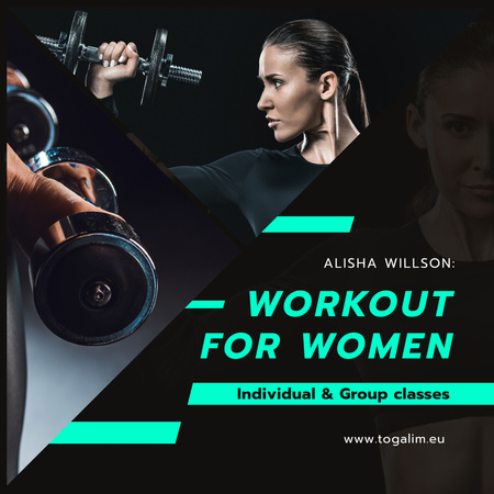 Coach Lessons Offer Woman Training with Dumbbells Instagram AD Design Template