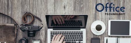 Ontwerpsjabloon van Email header van Office technology concept with hands typing on laptop