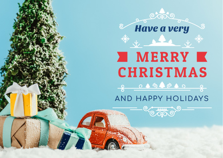 Merry Christmas Greeting Toy Tree and Gifts Card Šablona návrhu