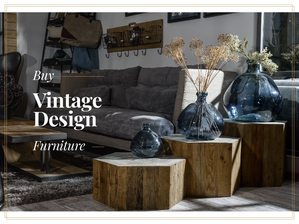 Vintage design furniture with Stylish Room Presentation Tasarım Şablonu