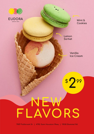 Bakery Promotion with Macarons in Waffle Cone Poster Modelo de Design
