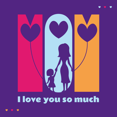 Mother's Day with Silhouettes of mother and daughter Instagram Modelo de Design