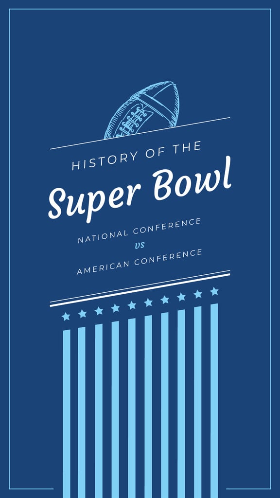 Super Bowl Event Invitation Blue Rugby Ball Instagram Story Modelo de Design