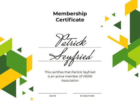 VR association Membership confirmation Certificate tervezősablon