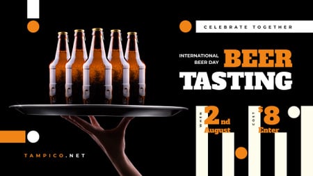 Beer Day Tasting Bottles on Tray FB event cover Design Template