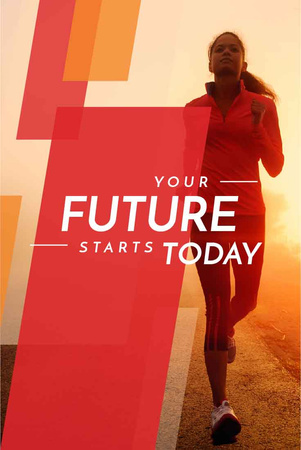 Inspirational quote with running young woman Pinterest Design Template