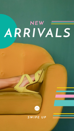 Shop Ad with Female Legs on Yellow Sofa Instagram Story tervezősablon