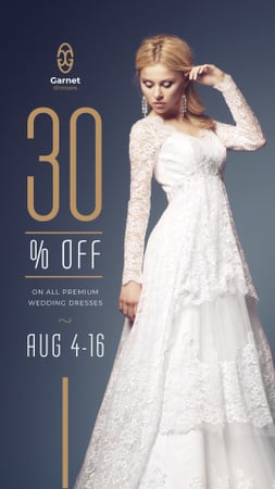 Anúncio de loja de vestidos de noiva com noiva em vestido branco Instagram Story Modelo de Design