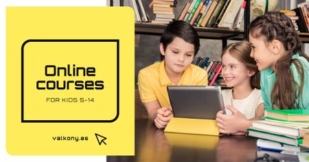 Ontwerpsjabloon van Facebook AD van Online Courses Ad Kids with Tablet