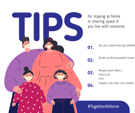 #TogetherAtHome Tips for staying home with Family in masks Facebook Design Template