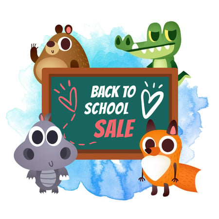 Funny animals by chalkboard for Back to School sale Instagram AD Design Template
