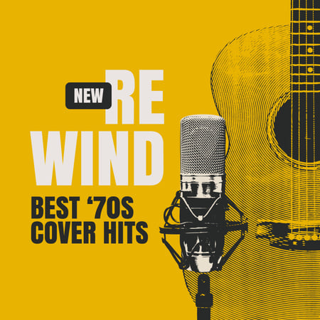 Retro Microphone and Guitar in yellow Album Cover Modelo de Design