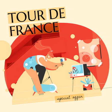 Tour De France Offer with Girl Riding Bicycle Animated Post tervezősablon