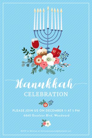 Designvorlage Hanukkah Celebration Invitation Menorah on Blue für Tumblr