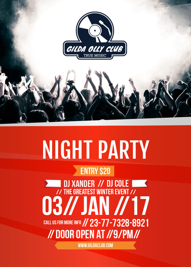 Ontwerpsjabloon van Flayer van Night Party Invitation Crowd in the Club