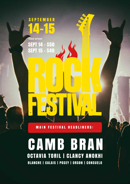 Designvorlage Rock Festival with Cheerful Crowd für Poster