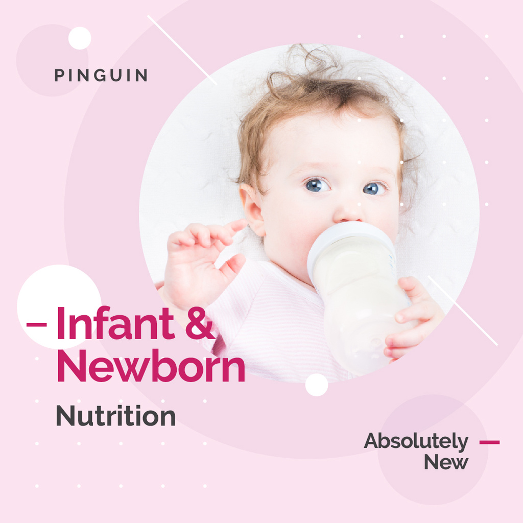 Baby Drinking from Bottle in Pink Instagram AD Design Template